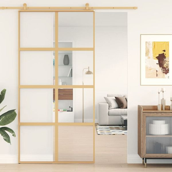vidaXL Schiebetür Golden 102,5x205 cm ESG-Klarglas und Aluminium, 155186
