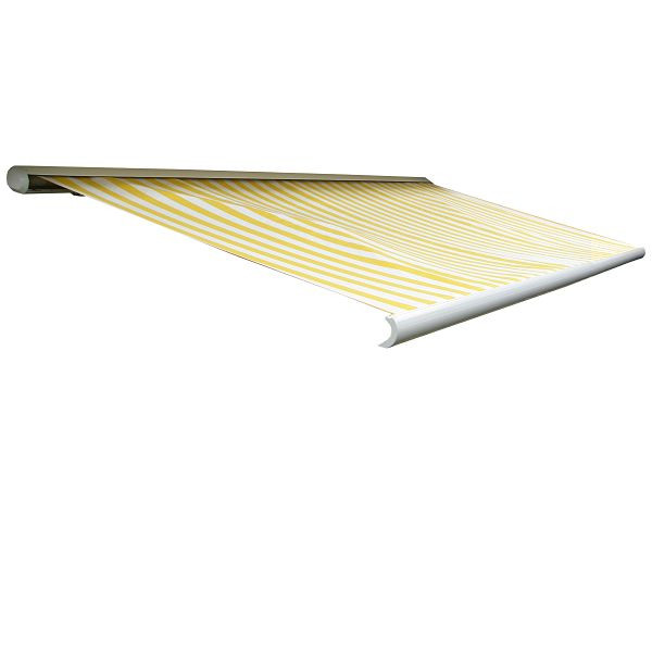 Mendler Elektrische Kassettenmarkise T123, Markise Vollkassette 4,5x3m, Polyester Gelb/Weiß, 70639+34432