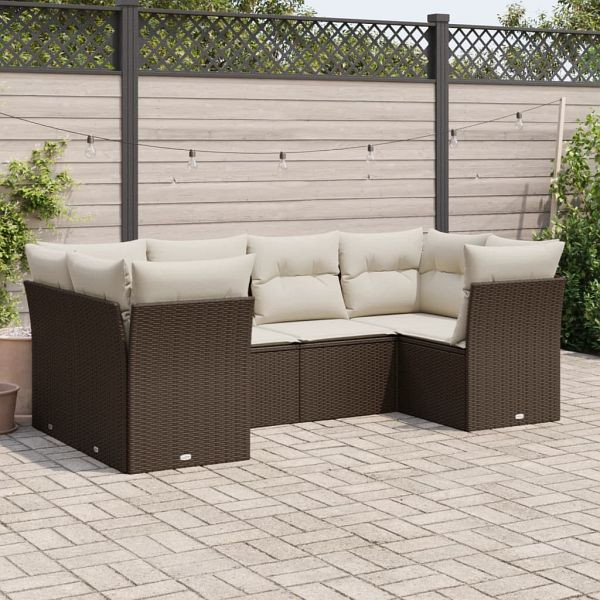 vidaXL 6-teilig Garten-Sofagarnitur mit Kissen Braun Poly Rattan, 3249952