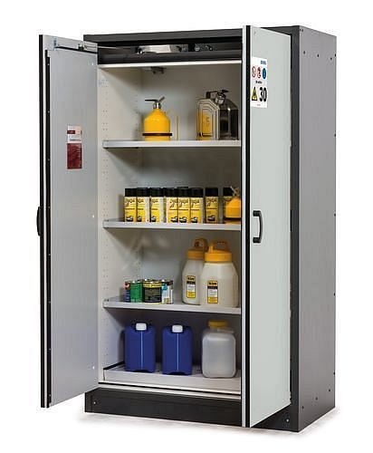 asecos Gefahrstoffschrank Basis-Line FM 30-123, 1170 mm, 3 Einlegeböden, Türen grau, 238942