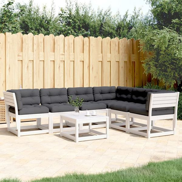 vidaXL 6-tlg. Garten-Sofagarnitur mit Kissen Weiß Massivholz Kiefer, 3217026