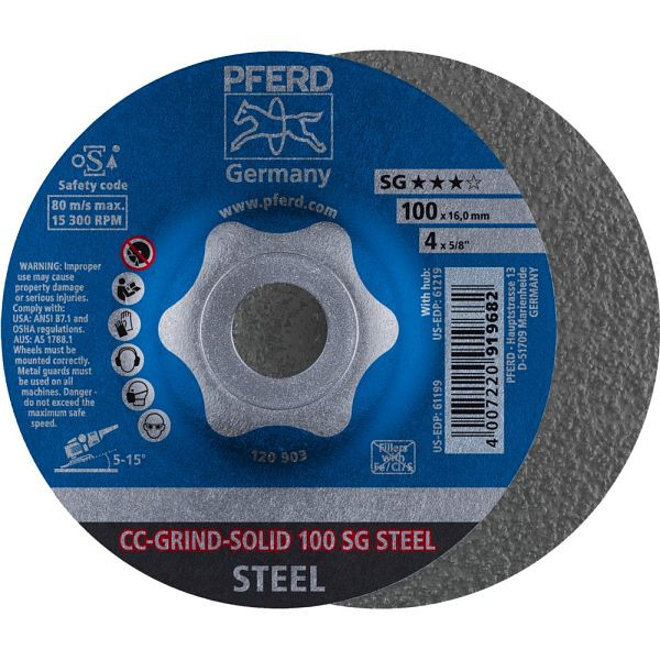 Pferd CC-GRIND-Schleifscheibe CC-GRIND-SOLID 100 SG STEEL/16,0, VE: 10 Stück, 64185100