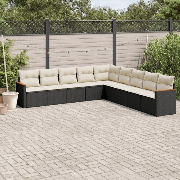 vidaXL 9-teilig Garten-Sofagarnitur mit Kissen Schwarz Poly Rattan, 3226056
