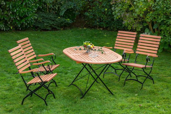 Merxx Schlossgarten Set 5-teilig, 4 Schlossgarten Klappsessel mit hoher Lehne, 1 Schlossgarten Klapptisch, oval, 140 x 90 cm, 50160-217