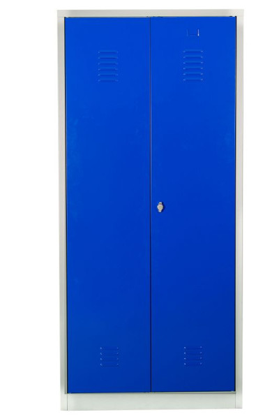 Gürkan Putzmittelschrank, 50 x 80 x 180 cm, Lichtgrau, Enzianblau, Vorhangschloss, links 5 Fächer, CLC/FD.1880, 104508