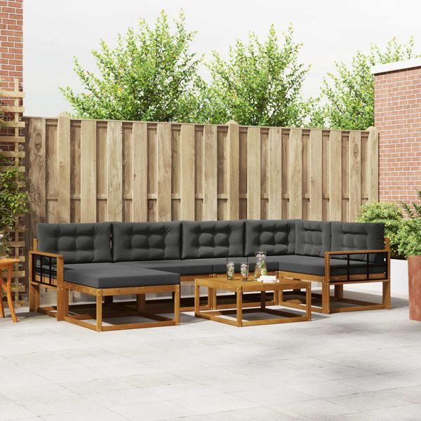 vidaXL Outdoor-Sofagarnitur mit Kissen 7-teilig Natur und Anthrazit, 3367870