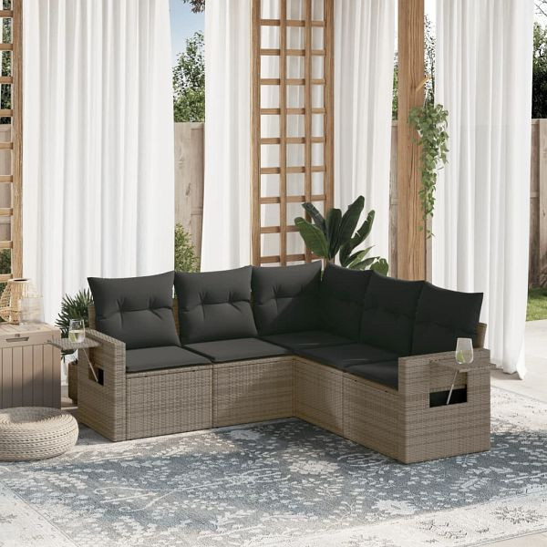 vidaXL 5-teilig Garten-Sofagarnitur mit Kissen Grau Poly Rattan, 3252487