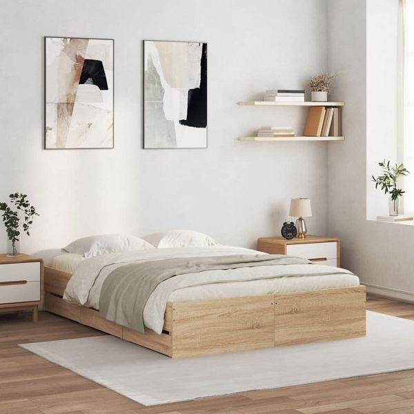 vidaXL Bettgestell mit Schubladen Sonoma-Eiche 135x190cm Holzwerkstoff, 3207310