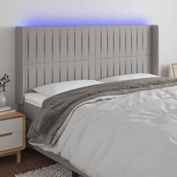 vidaXL LED Kopfteil Hellgrau 203x16x118/128 cm Stoff, 3124308