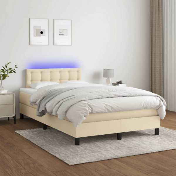 vidaXL Boxspringbett mit Matratze & LED Creme 120x200 cm Stoff, 3133466