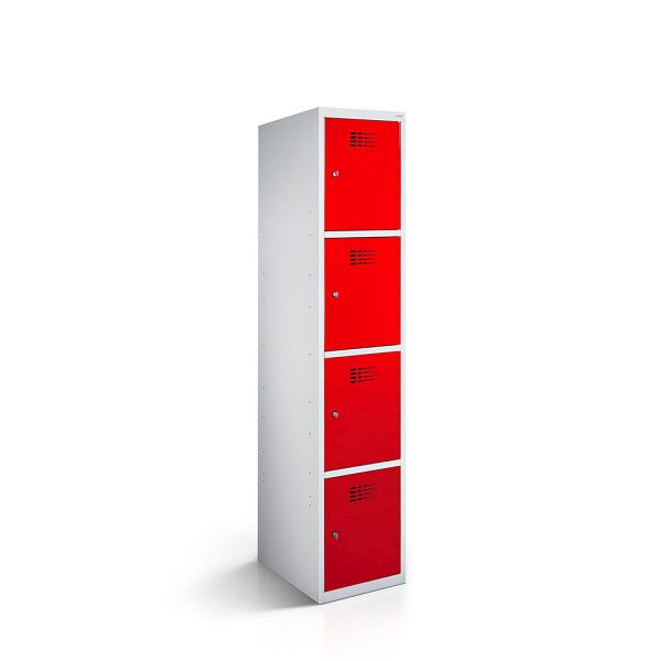 Rotstahl Fächerschrank, 1 Reihe, 4 Fächer/Reihe, Abteilbreite 40 cm, BASIC, kurzer Sockel, Verkehrsrot, 2111-010400-0401112-7035-3020BasicZYL
