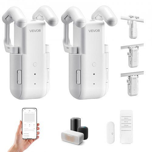 VEVOR automatischer Vorhangöffner 2 Stk. (App, Fernbedienung, Sprachsteuerung), Lautlosmodus, Timer, U-/I-Schienen, GDJQRQNG0000OS1DS001V9