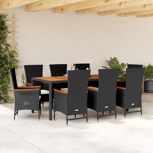 vidaXL 9-teilig Garten-Essgruppe mit Kissen Schwarz Poly Rattan, 3277516