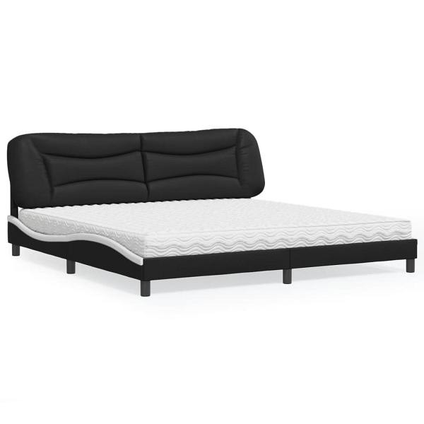 vidaXL Bett mit Matratze Schwarz und Weiß 200x200 cm Kunstleder, 3208750