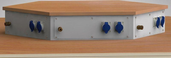 KLW 6-Eck-Energieaufsatz für Arbeitsplatzlänge 1350 mm, mit Abdeckplatte aus Buche-Multiplex, 2, 6E-EAB-K135-002