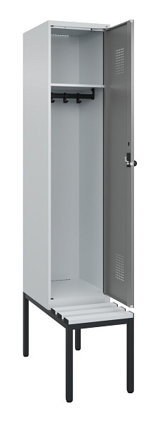 C+P Spind Evolo PLUS, 1 Abteile, 2120x400x815mm, 7035/0004, Haken 4, Drehriegel, Sitzfläche Kunststoff, Sitzbank, 0490507-12 S10068