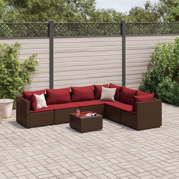 vidaXL 7-teilig Garten-Lounge-Set mit Kissen Braun Poly Rattan, 3308149