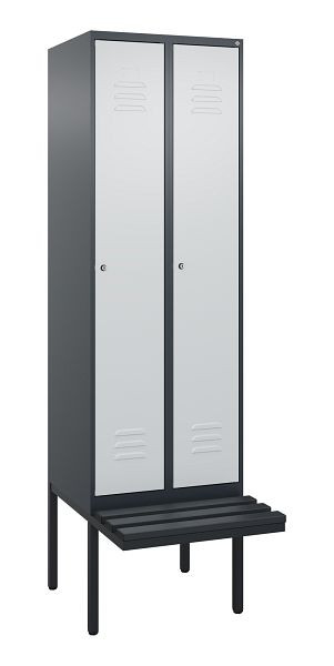 C+P Umkleidespind Classic PLUS, 2 Abteile, 2120x600x815mm, 7016/7035, Zylinderschlösser, 3 Doppel-Haken, 0800407-20 S10029