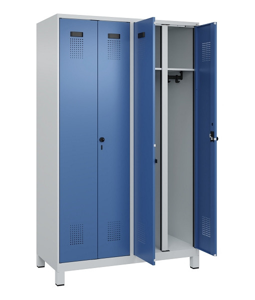 C+P Schwarz-Weiß-Spind Evolo PLUS, mit Füßen, 4 Abteile, 1950x1200x500mm, 7035/5023 Fernblau, Abteile 4, Abteilbreite 300 mm, 049012-40 S10008