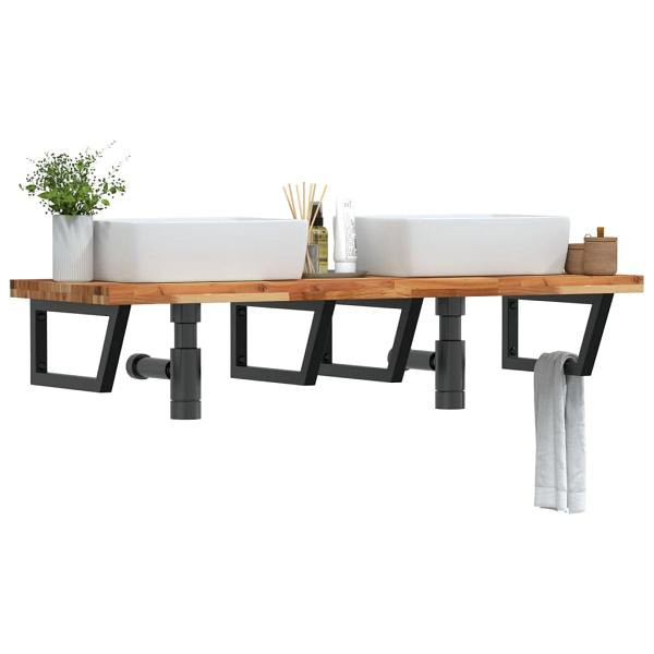 vidaXL Waschbeckenregal Wandmontage Stahl und Akazienholz, 3302871