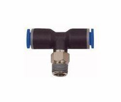 Riegler T-Steckverschraubung, drehbar, Außengewinde konisch mit Gewindebeschichtung, 109508