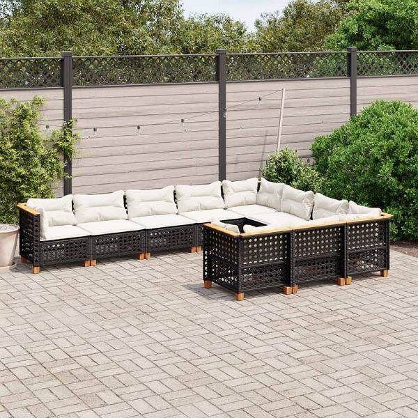 vidaXL 10-teilig Garten-Sofagarnitur mit Kissen Schwarz Poly Rattan, 3262034