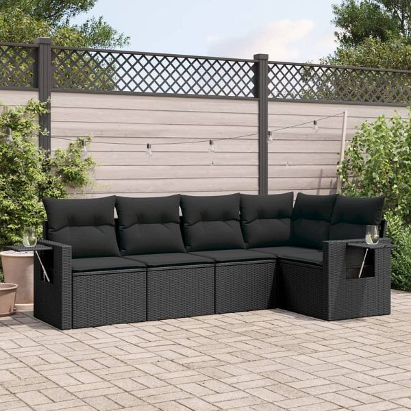 vidaXL 5-teilig Garten-Sofagarnitur mit Kissen Schwarz Poly Rattan, 3252462