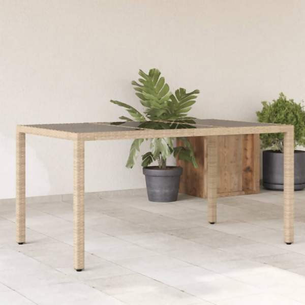 vidaXL Gartentisch mit Glasplatte Beige 150x90x75 cm Poly Rattan, UV-beständig, 365533