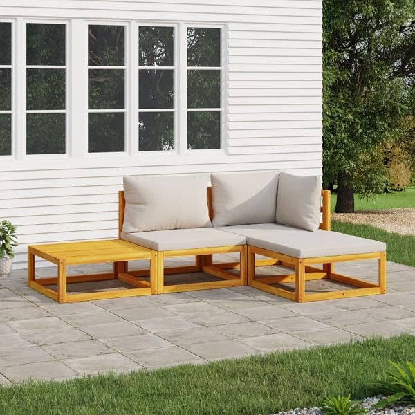vidaXL 4-tlg. Garten-Lounge-Set mit Hellgrauen Kissen Massivholz, 3155277