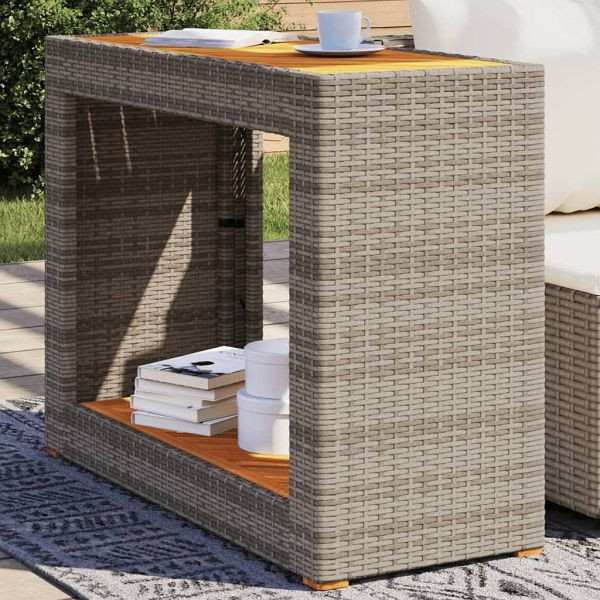 vidaXL Garten-Beistelltisch mit Holzplatte Grau Poly Rattan, 366307