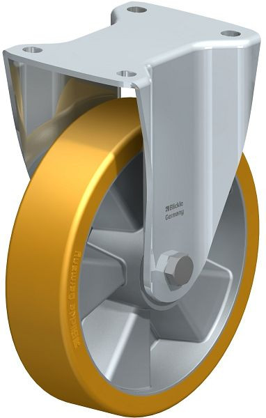 Blickle BH-ALTH 200K Stahlblech-Bockrolle, Schwerlast-Ausführung, mit Anschraubplatte, Blickle Extrathane®, Hellbraun, 266080