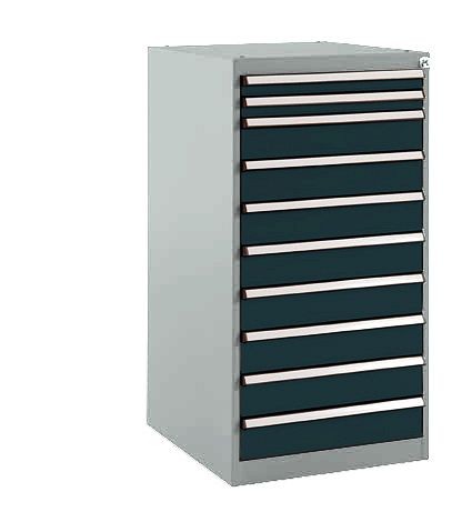 Manuflex Schubfachschrank BASETEC Stationär, Nutzhöhe 900 mm mit 10 Schubfächern, in anthrazit RAL 7016, SP1118.7016