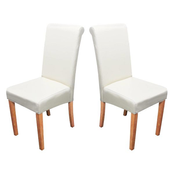 Mendler 2er-Set Esszimmerstuhl Stuhl Küchenstuhl Novara II, Leder, creme, helle Beine, 8321