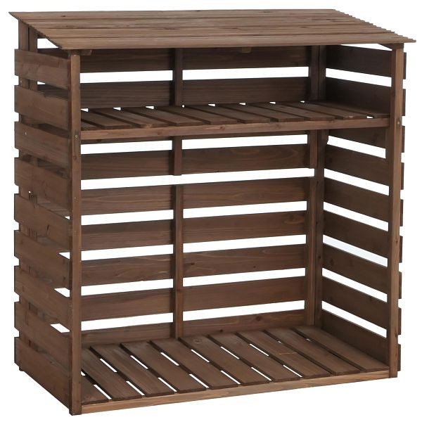 Mendler Brennholzlager HWC-Q16, Kamin-/Feuerholzregal Holzlager Holzunterstand, Ablage Holz Tanne FSC® 121x122x61cm, dunkelbraun, 121077