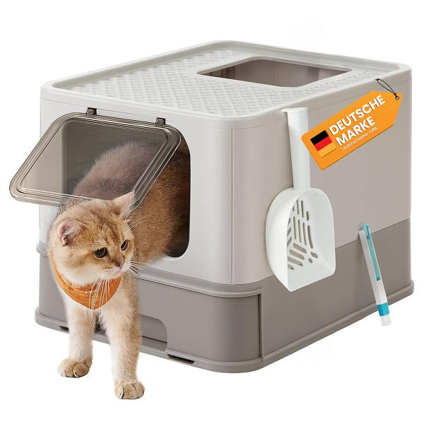 Feandrea Katzenklo mit Deckel für Katzen bis zu 15 kg Haferflocken Warm Grey, PPT001G01