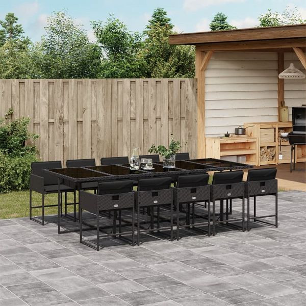 vidaXL 11-teilig Garten-Essgruppe mit Kissen Schwarz Poly Rattan, 3278058
