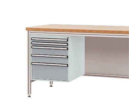 Manuflex Gehäuse-Unterbau für ALU-Arbeitstische, Nutzhöhe 500 mm mit 5 Schubfächern, für Tischtiefe 800 mm, Alusilber, ZB4872.9006