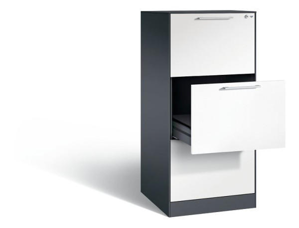 C+P Karteischrank Asisto, H1310xB562xT600mm, Farbe: Schwarzgrau / Verkehrsweiß, Bügelgriff, 146224-321 S10040