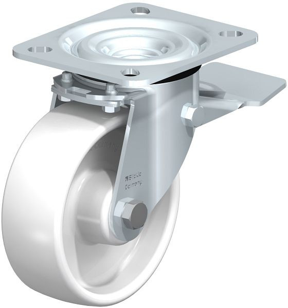 Blickle L-PPN 100R-ST Stahlblech-Lenkrolle, mittelschwere Ausführung, mit Anschraubplatte & Feststeller, Polypropylen, Weiß, 762790