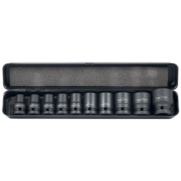 ELMAG Schlagnussen-Satz 1/2', 10-teilig, SW 9, 10, 11, 13, 14, 17, 19, 22, 24, 27 m, min Metallbox, 42900
