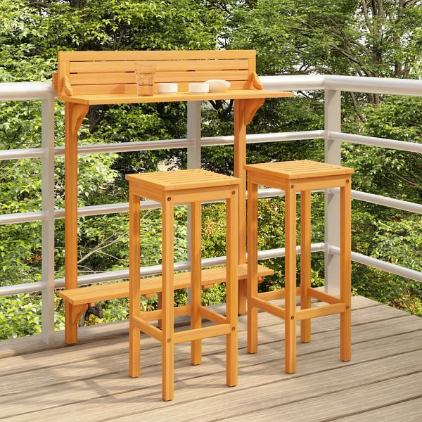 vidaXL 3-teilig Balkon-Bar-Set Massivholz Akazie, 310254