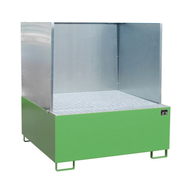 STEIN HGS Auffangwanne AW/SW, mit Spritzschutzwand, 1000 Liter, RAL 6011 resedagrün, Gesamthöhe 1630 mm, lackiert, 1 IBC 1000 Liter, 79189.0016