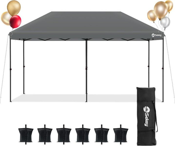 Sekey One-Touch Pop Up Pavillon 3x6 m, Partyzelt wasserdicht stabil, robust windfest für Camping Festival, schwarz, ohne Seitenwände, GZ36