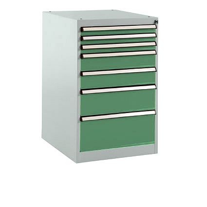 Manuflex Schubfachschrank BASETEC Stationär, Nutzhöhe 700 mm mit 7 Schubfächern, in resedagrün RAL 6011, SP1128.6011
