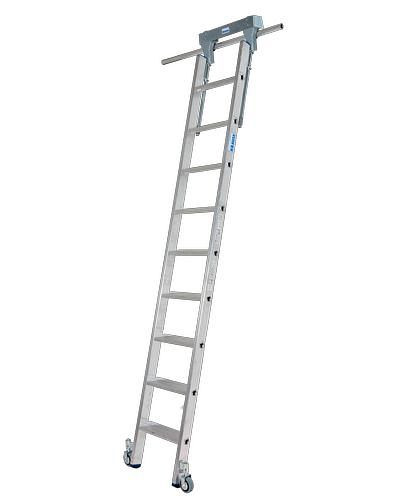 Krause Stufen-Regalleiter, Aluminium, fahrbar, mit Schienenanlage, 9 Stufen, 257503