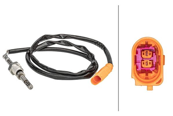 HELLA Sensor, Abgastemperatur, 2-polig, geschraubt, Kabel: 830mm, 6PT 358 181-121