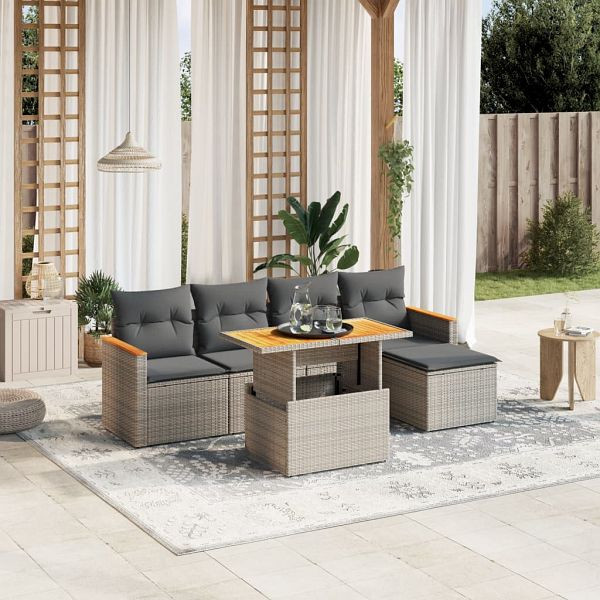 vidaXL 6-teilig Garten-Sofagarnitur mit Kissen Grau Poly Rattan, 3273055