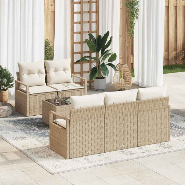 vidaXL Garten-Sofa-Set, 6er Set, Beige und Creme 55 x 55 x 37 cm, 3354930