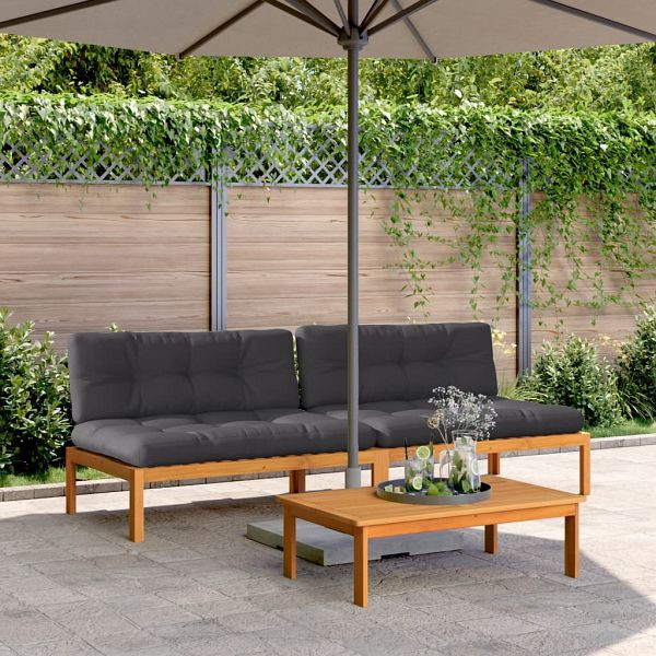 vidaXL Garten-Mittelsofas aus Paletten mit Kissen 2 Stück Akazienholz, 3209481