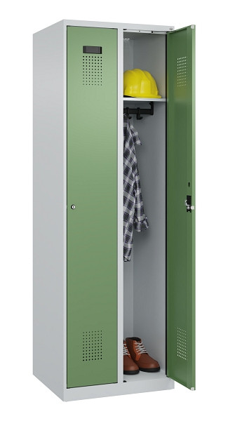 C+P Spind Evolo PLUS, 2 Abteile, 1850x600x500mm, 7035/6011, Verschluss Zylinderschloss, Ablageböden 2, 049000-20 S10037